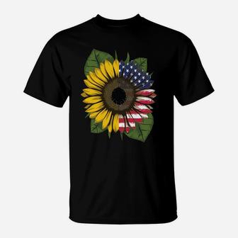 Beautiful Sunflower American Flag Patriotic Women Christmas T-Shirt | Crazezy DE