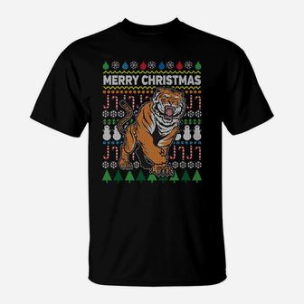 Beautiful Tiger Merry Christmas Ugly Xmas Big Cat Design Sweatshirt T-Shirt | Crazezy UK