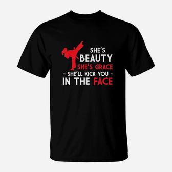 Beauty And Grace Girls Martial Arts Tkd Karate Test Mom Dad T-Shirt | Crazezy