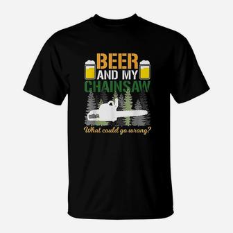 Beer And My Chainsaw Arborist Logger Forestry Lumberjack T-Shirt | Crazezy