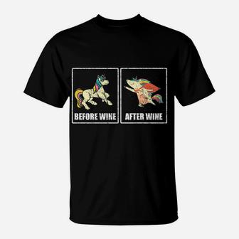 Before After Wine Unicorn Drinking Party Distressed T-Shirt - Thegiftio UK
