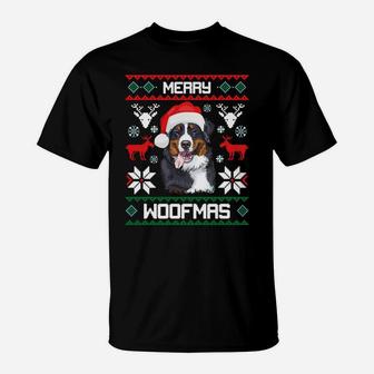 Bernese Mountain Dog Gift For Merry Christmas Woofmas Berner T-Shirt | Crazezy