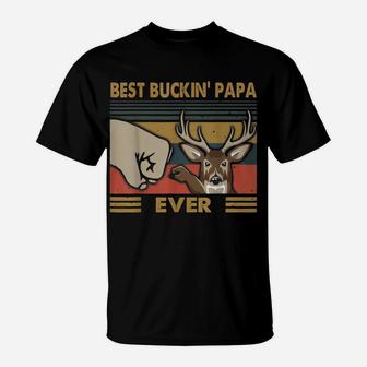 Best Buckin' Papa Ever Deer Hunting Dad Gifts Retro Vintage T-Shirt | Crazezy