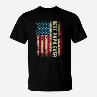 Best Papa Ever Vintage American Flag Gift Fathers Day Tee Sweatshirt T-Shirt | Crazezy