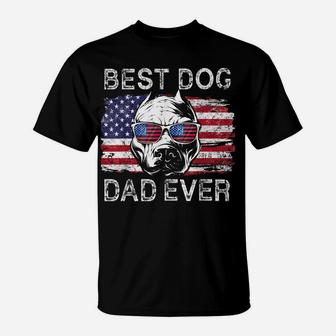 Best Pitbull Dog Dad Ever American Flag 4Th Of July Vintage T-Shirt | Crazezy