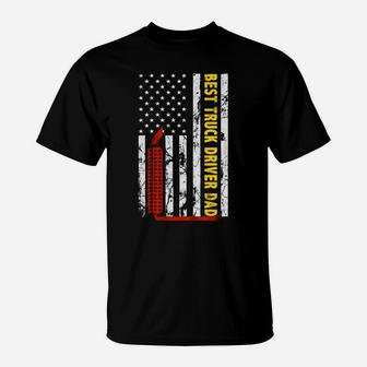 Best Truck Driver Dad Ever Thin Yellow Line American Flag T-Shirt | Crazezy DE