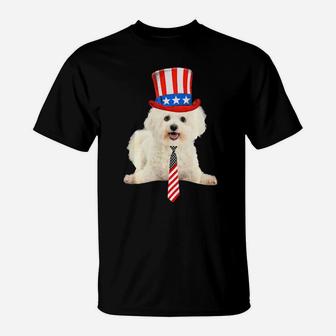 Bichon Frise 4Th Of July Dog In Top And Tie T-Shirt - Monsterry UK