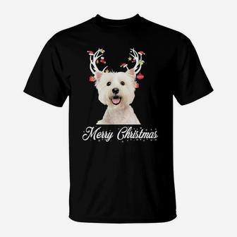 Bichon Frise Reindeer Horns Merry Xmas Dog Lover Gift T-Shirt - Monsterry