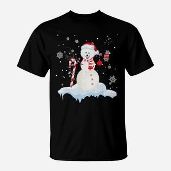 Bichon Frise Snowman Dancing On Snow Xmas Gift Dog Lover T-Shirt - Monsterry