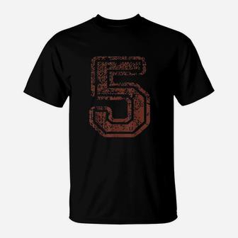 Big Maroon Color Number 5 Five T-Shirt | Crazezy