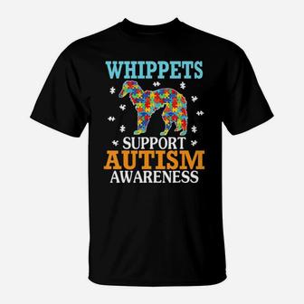 Big Puzzle Heart Whippet Support Autism Awareness T-Shirt - Monsterry CA