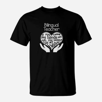 Bilingual Teacher Heart Hands School Team Group Gift T-Shirt | Crazezy