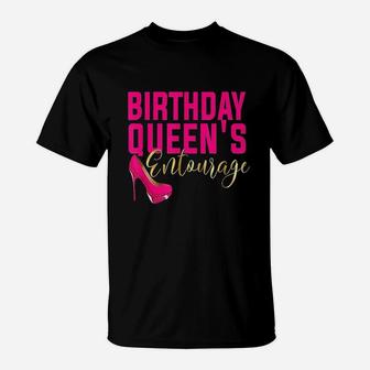 Birthday Queens Squad Matching Party Bestie Pink Shoe T-Shirt | Crazezy