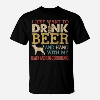 Black And Tan Coonhound Dad Drink Beer Hang With Dog Funny T-Shirt | Crazezy