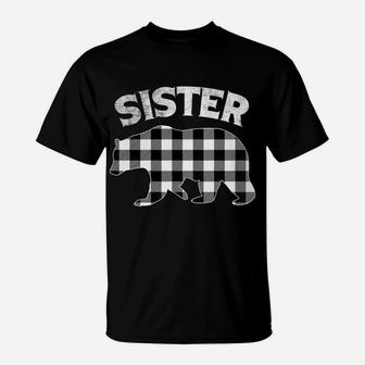 Black And White Buffalo Plaid Sister Bear Christmas Pajama T-Shirt | Crazezy