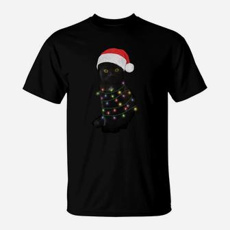 Black Cat Christmas Light Funny Cat Lover Sweatshirt T-Shirt | Crazezy UK