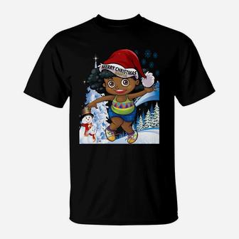 Black Girl Melanin Puffs Afro Santa Snowman Merry Christmas Sweatshirt T-Shirt | Crazezy DE