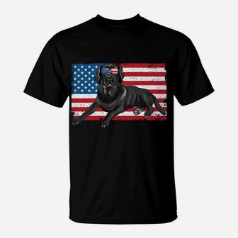 Black Labrador Retriever Black Lab Dad Mom American Flag Dog T-Shirt | Crazezy