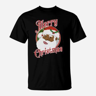 Black Merry Christmas African American Santa Claus T-Shirt | Crazezy DE