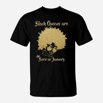 Black Queen January Birthday Gift Woman Afro Choclit Melanin T-Shirt | Crazezy AU