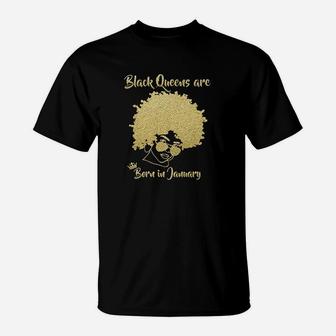 Black Queen January Birthday Gift Woman Afro Choclit Melanin T-Shirt | Crazezy