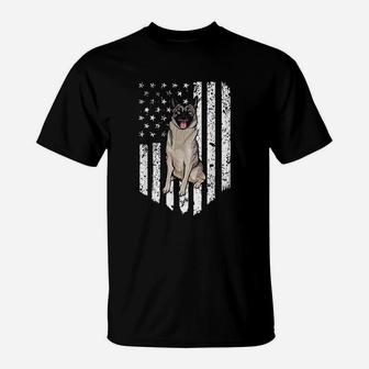 Black White American Flag Norwegian Elkhound 4th Of July Usa T-Shirt - Thegiftio UK