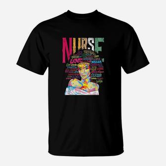 Black Woman Nurse Afro Retro Cool Black History Month Gift T-Shirt | Crazezy