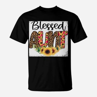 Blessed Aunt Women Bleached Cheetah Print Sunflowers Auntie Sweatshirt T-Shirt | Crazezy