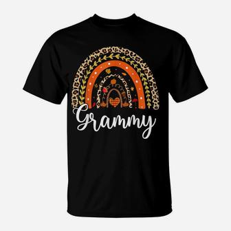 Blessed Grammy Funny Pumpkin Leopard Boho Rainbow T-Shirt | Crazezy