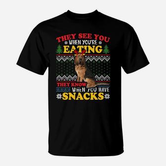 Bloodhound Ugly Xmas Sweatshirt They See You're Eating Sweatshirt T-Shirt | Crazezy
