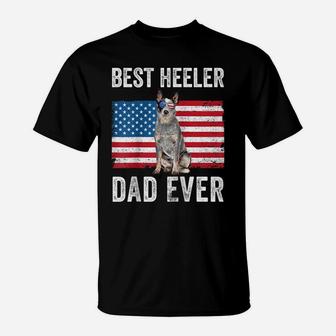 Blue Heeler Dad Australian Cattle Dog Lover American Flag Raglan Baseball Tee T-Shirt | Crazezy
