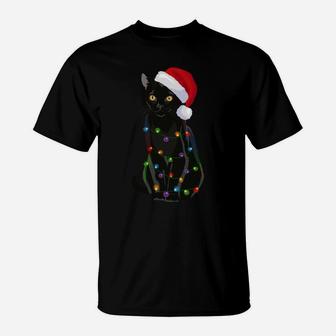 Bombay Cat Christmas Lights Xmas Cat Lover Santa Hat Sweatshirt T-Shirt | Crazezy AU
