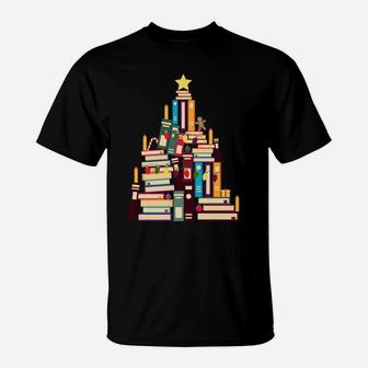 Booklovers Christmas Book Tree T-Shirt | Crazezy