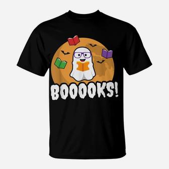 Booooks Ghost T Shirt Boo Read Books Library Gift Funny T-Shirt | Crazezy