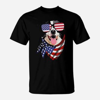 Border Collie 4Th Of July Patriotic American Flag Sunglasses T-Shirt - Monsterry UK