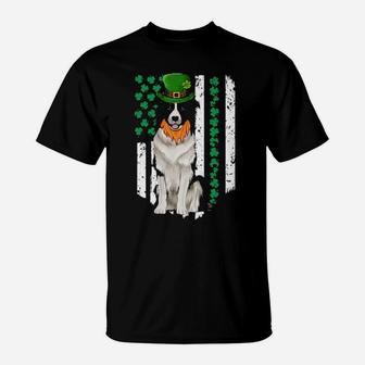 Border Collie St Patricks Day Irish American Flag Shamrock T-Shirt - Monsterry