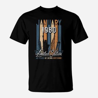 Born January 1980 Birthday Gift Made In 1980 40 Years Old T-Shirt | Crazezy