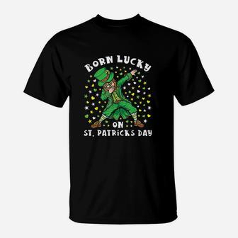 Born Lucky On St Patricks Day Dabbing Leprechaun Birthday T-Shirt | Crazezy UK