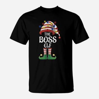 Boss Elf Lights Funny Matching Family Christmas Party Pajama T-Shirt | Crazezy
