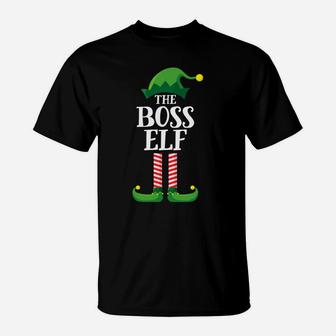 Boss Elf Matching Family Group Christmas Party Pajama T-Shirt | Crazezy