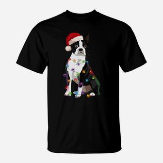Boston Terrier Bostie Christmas Lights Xmas Dog Lover Sweatshirt T-Shirt | Crazezy