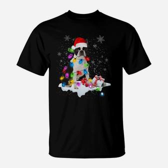 Boston Terrier Dog Santa Christmas Dog Lovers Xmas Lights Sweatshirt T-Shirt | Crazezy AU
