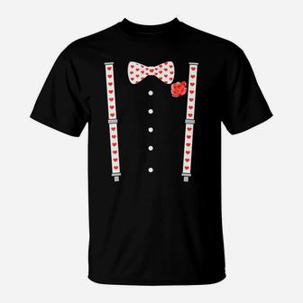 Bow Tie & Suspenders Hearts Valentine's Day Men Women Kids T-Shirt | Crazezy