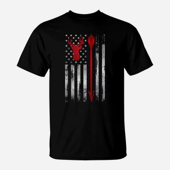Bowhunter Gift Patriotic American Usa Flag Deer Bow Hunting T-Shirt | Crazezy CA