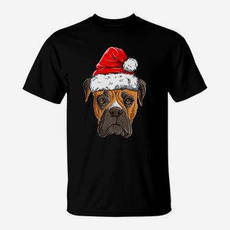 Boxer Christmas Dog Santa Hat Xmas Boys Kids Girls Gifts T-Shirt | Crazezy