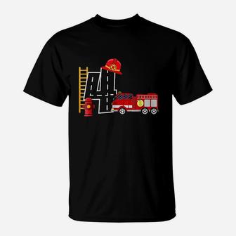 Boys 4 Year Old Fire Truck Birthday T-Shirt | Crazezy DE