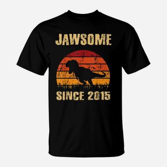 Boys 6Th Birthday Dinosaur 6 Year Old Boy Awesome Since 2015 T-Shirt | Crazezy AU