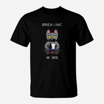 Breaking Mews Funny News Reporter Kitty Cat T-Shirt | Crazezy UK