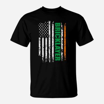 Bricklayer Usa Flag Irish St Patrick Day Gift T-Shirt | Crazezy