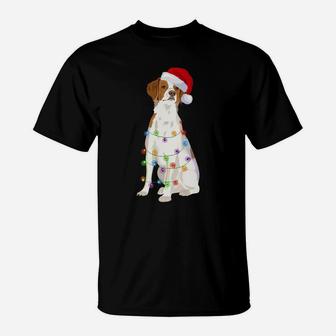 Brittany Spaniel Christmas Lights Xmas Dog Lover T-Shirt | Crazezy